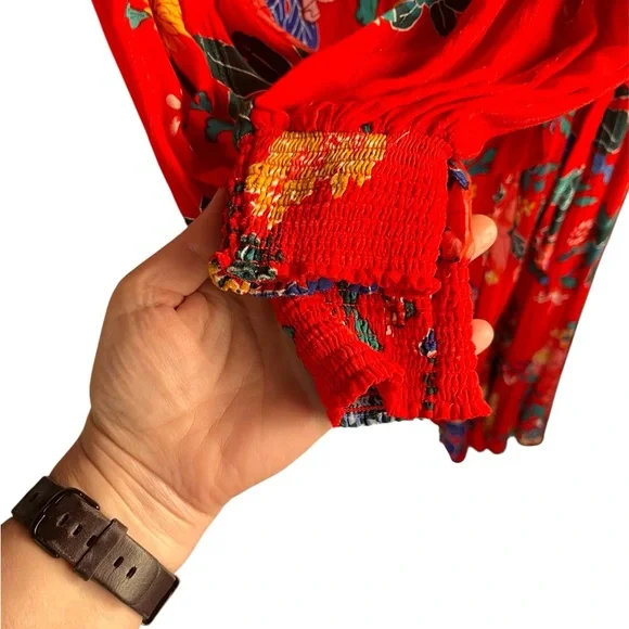 Anthropologie Red Floral Boswell Midi Dress 8